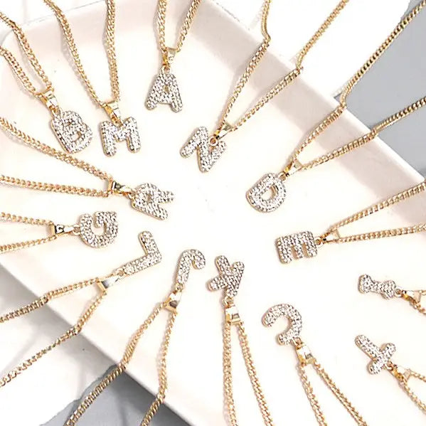 Rhinestone Initial Chain Necklace