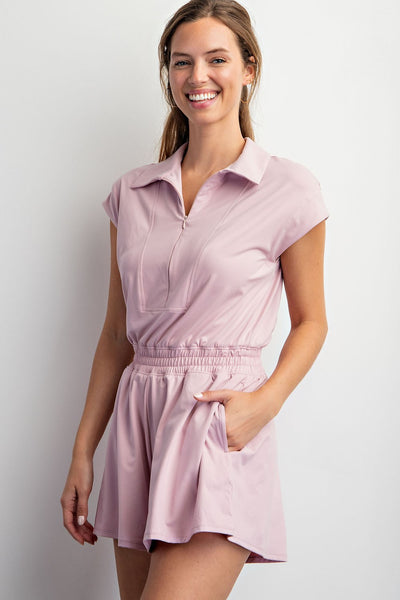 Soft Short Sleeve Quarter Zip Romper