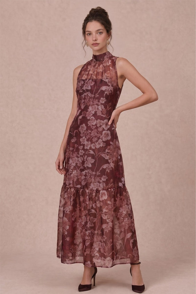Soft Organza Mock Neck Maxi Dress