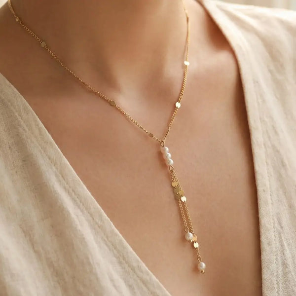 Dual Chain Pearl Lariat Y-Necklace