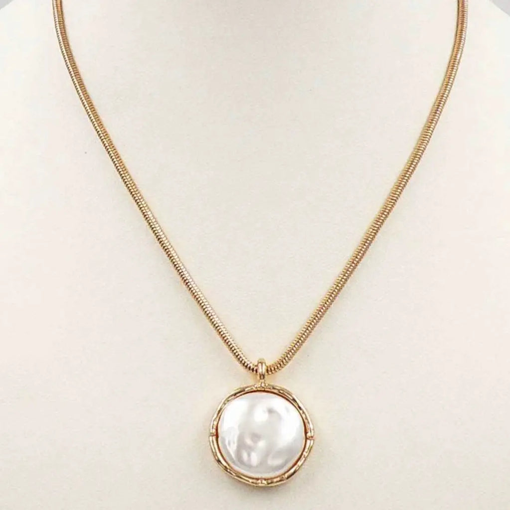 Gold Chain with Freshwater Pearl Coin 16"-18" Necklace