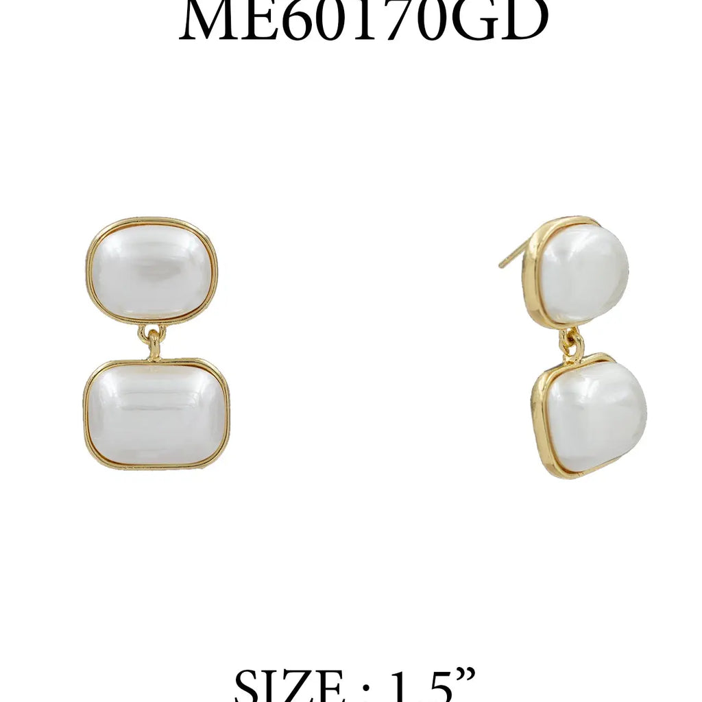 Rectangle Double Pearl and Gold 1.5" Earring