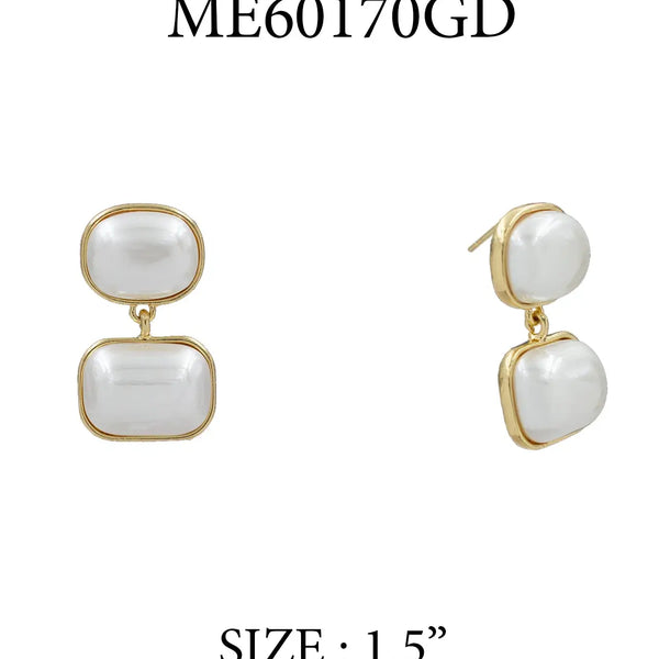 Rectangle Double Pearl and Gold 1.5" Earring