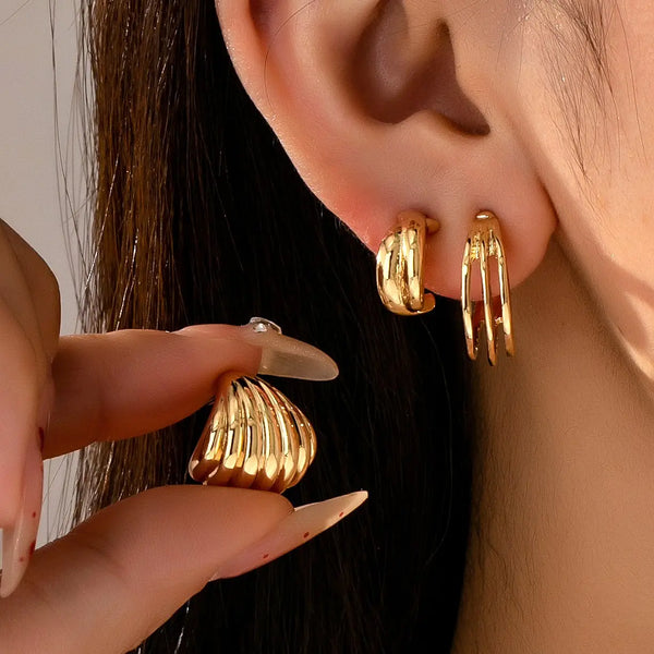 Gold-Plated Ribbon & Hoop Trio Earrings Set
