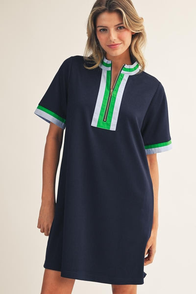 Front Zip Up Solid Casual Dress