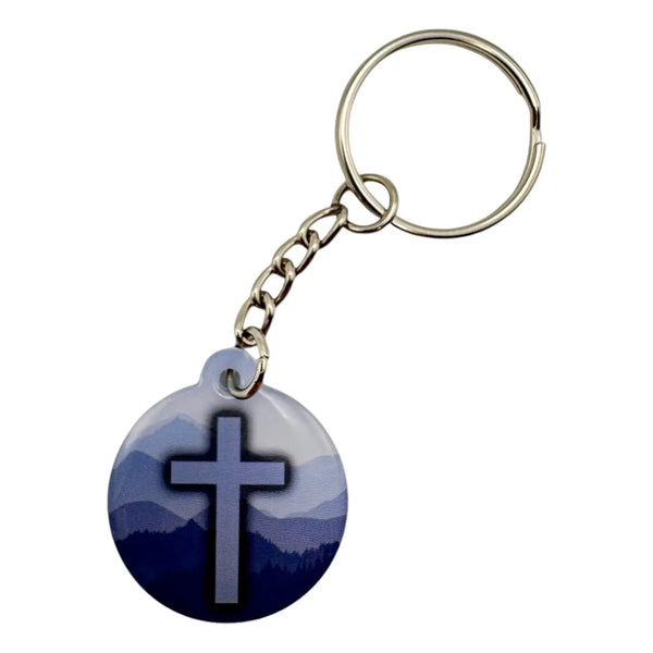 Tap To Pray Blue Mountains Cross Prayer Tag Keychain