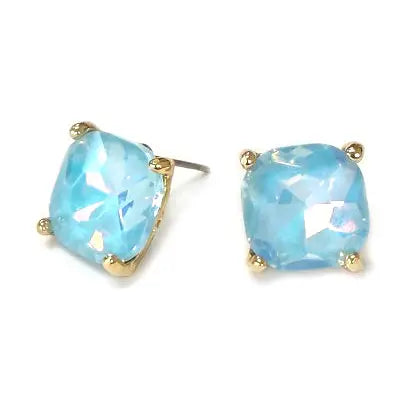 Pastel Blue 1.5" Squared Glass Crystal Stud Earring