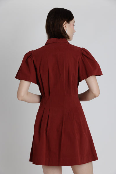 Pleated Twill Utility Mini Dress