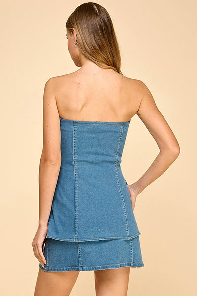 Denim Button Down Tube Mini Dress
