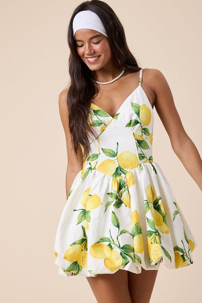 Fresh Lemon V-neck Flare Bubble Mini Dress