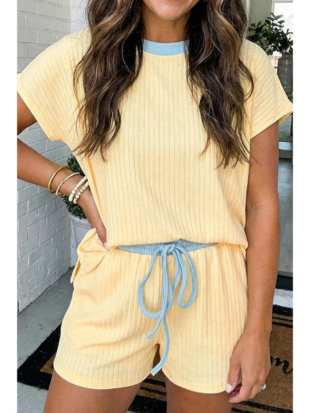 Ribbed Colorblock Trim Top & Short Set