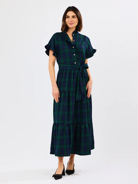 Kate Plaid Ruffle Sleeve Maxi Dress