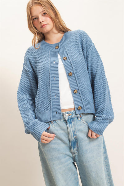 Textured Knit Button-Front Cardigan