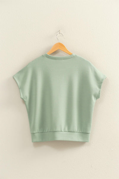 Crew Neck Short Dolman Sleeve Top