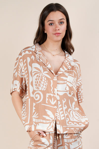 Printed Button Down Shirt Resort Top