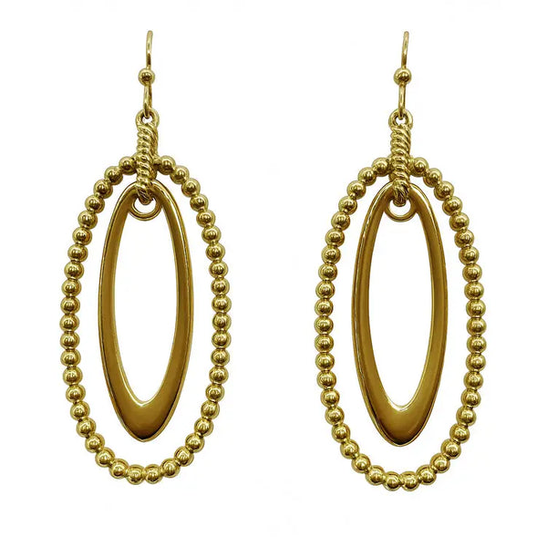 Gold Oval Textured 1.5" Drop Earrings