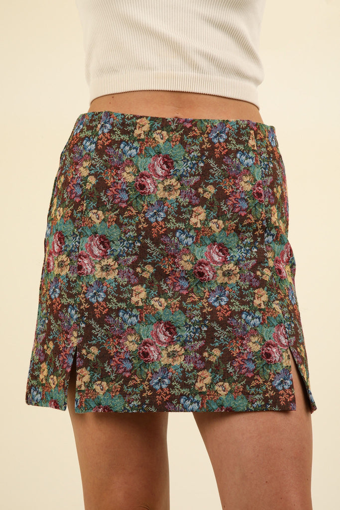 Floral Jacquard Fabric Mini Skirt