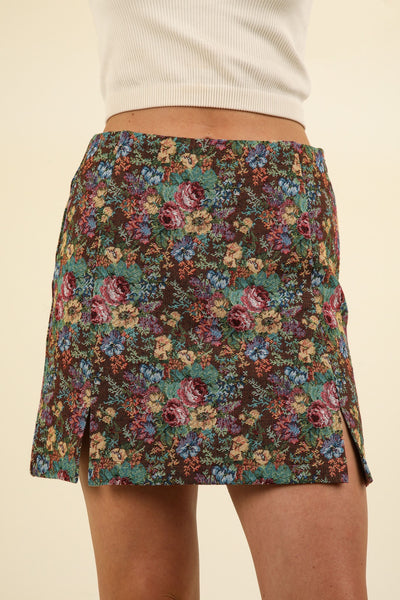 Floral Jacquard Fabric Mini Skirt