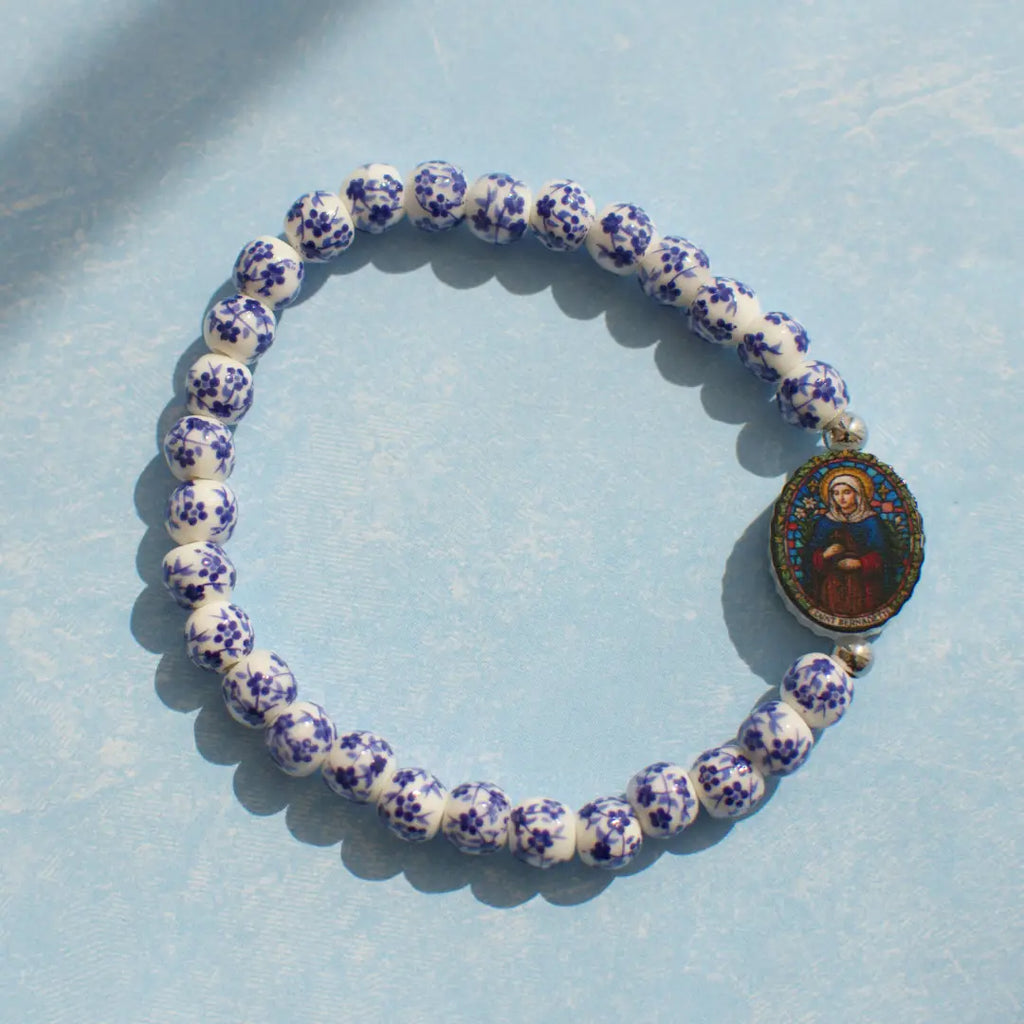 Holy Water Porcelain Saint Bernadette Stainless Steel Bracelet