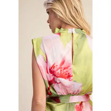 Floral Sleeveless Satin Midi Dress