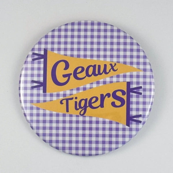 Geaux Tigers Button Purple Gingham