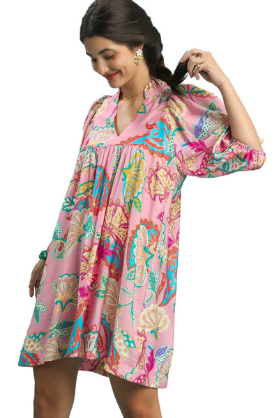 Abstract Print Puff Sleeve Babydoll Dress