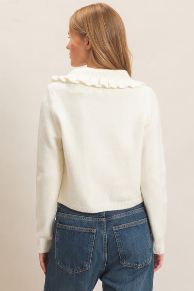 Ruffled Collar Knit Cardigan