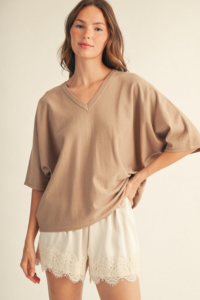 Drop Shoulder V-Neck Sweater Top