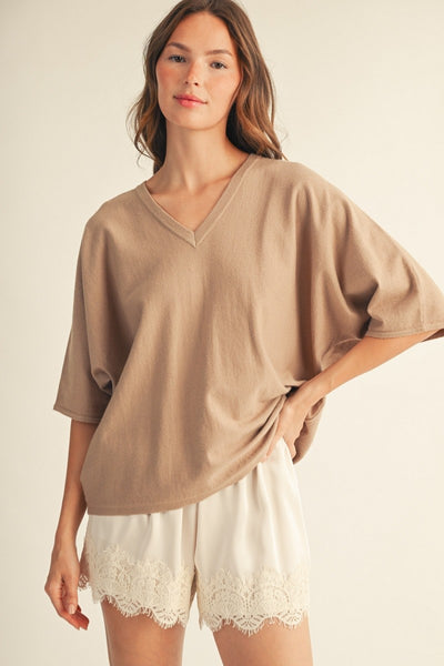 Drop Shoulder V-Neck Sweater Top
