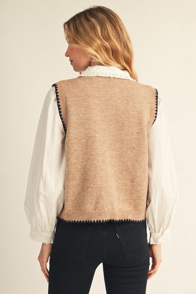 Embellished Accent Button Down Sweater Vest