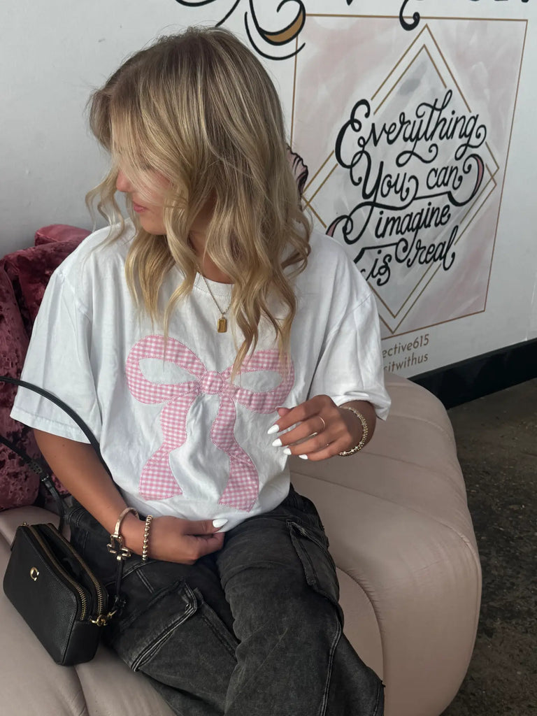 Pink Bow Gingham Short Sleeve Tee