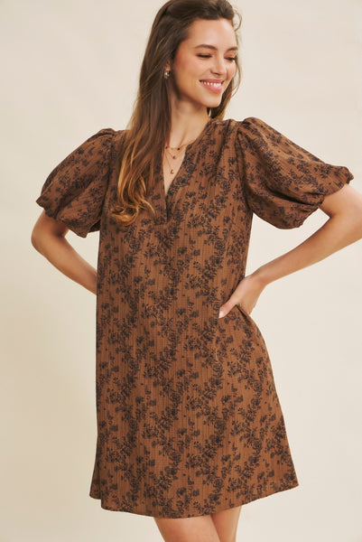 Textured Floral Mini A-Line Dress
