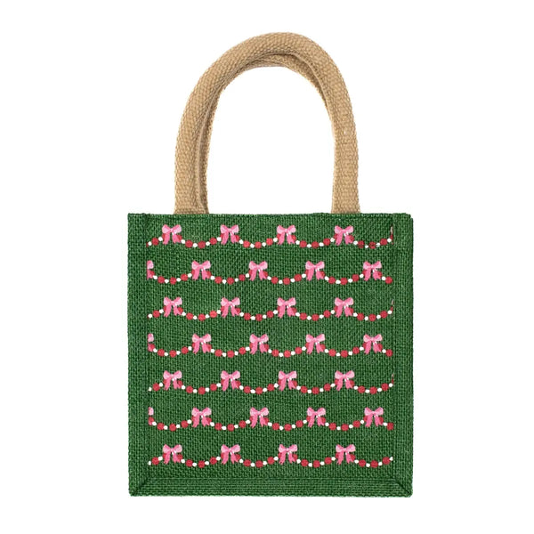 Bow Garland Petite Gift Tote Green/Red/Pink