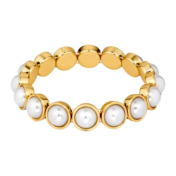 Gold with Pearl Beaded Stretch Bracelet