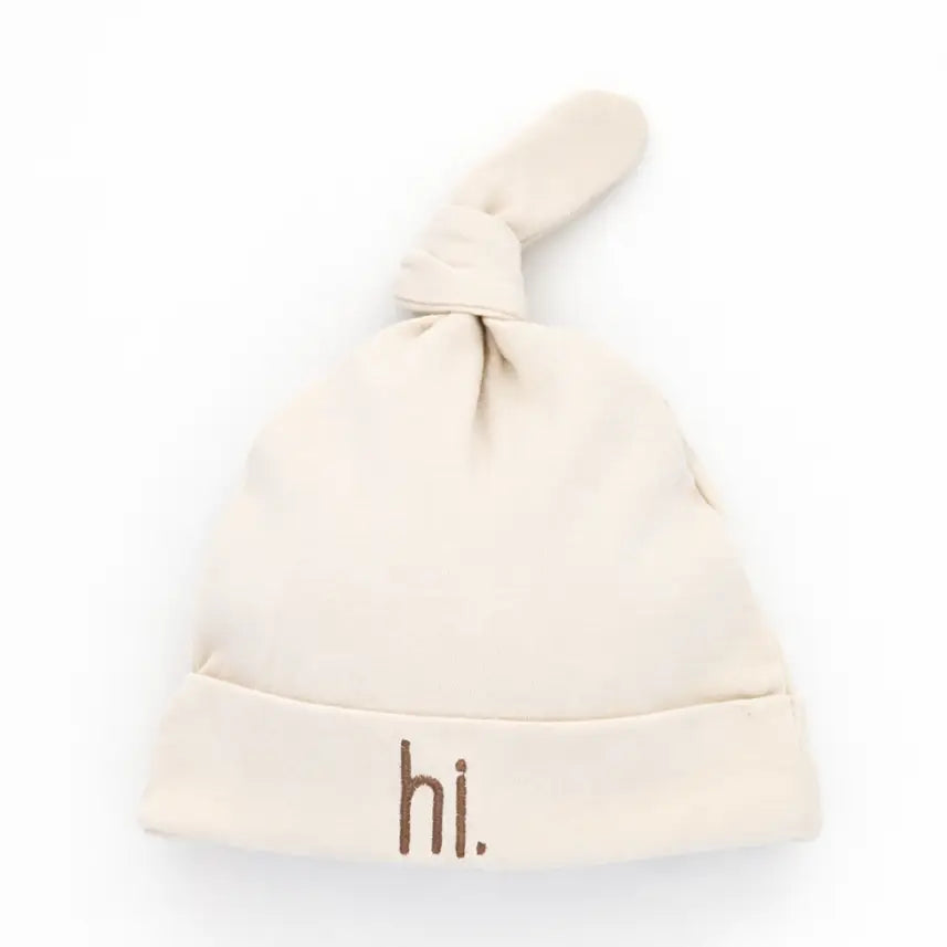 Hi. Embroidered Pecan Knotted Baby Hat