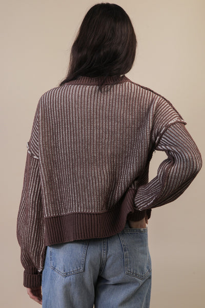 Two Tone Striped Casual Sweater Top