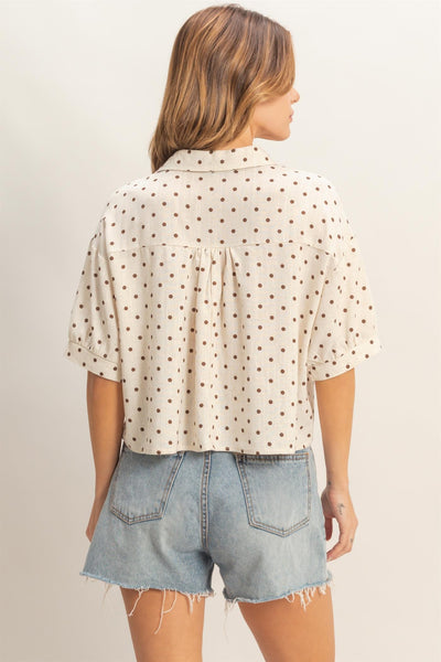 Polka Dot Collared Button Up Top
