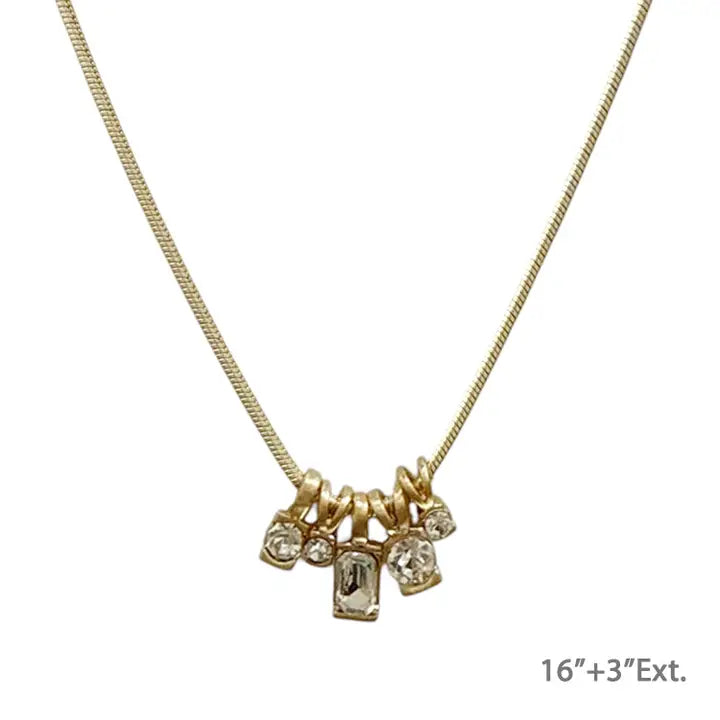 Gold Chain Necklace With Multiple Rhinestone Charms