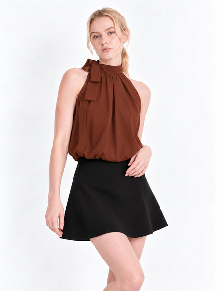 Sleeveless Bow Neck Detail Halter Top