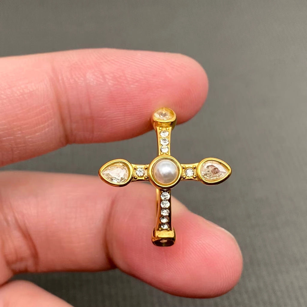 Cz Cross 18K Gold Plated Stainless Steel Ring