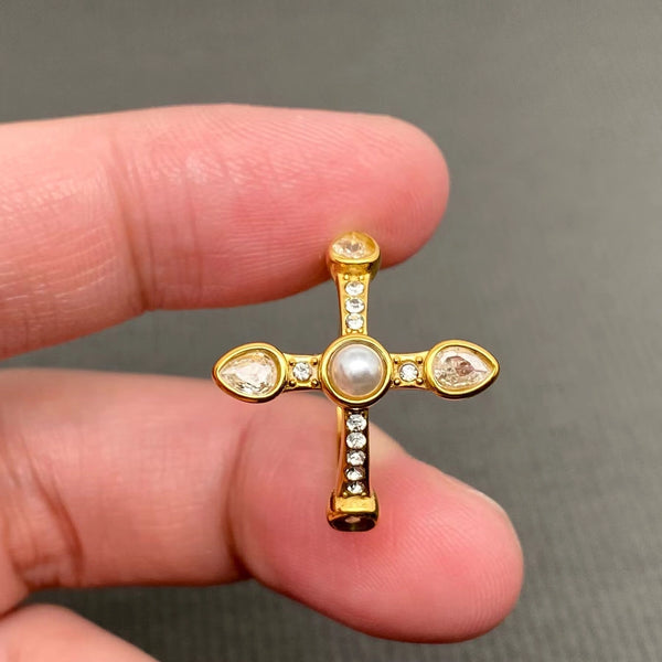 Cz Cross 18K Gold Plated Stainless Steel Ring