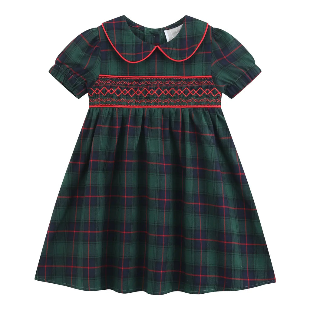 Plaid Smocked Collared Dress