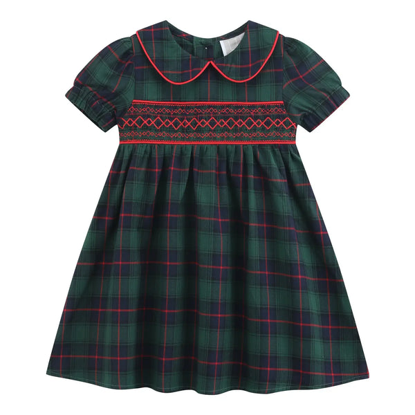 Plaid Smocked Collared Dress
