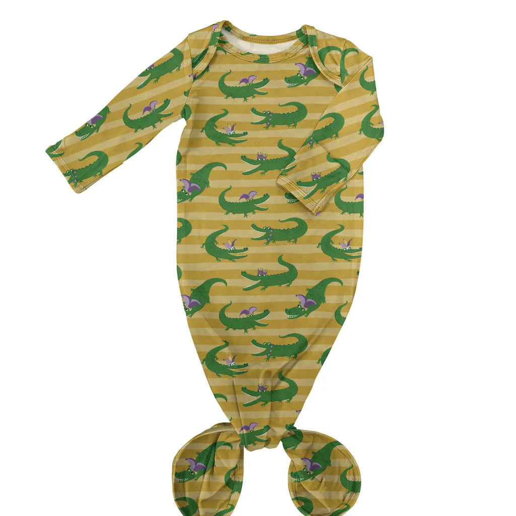 Mardi Gras Gators Knotted Infant Gown