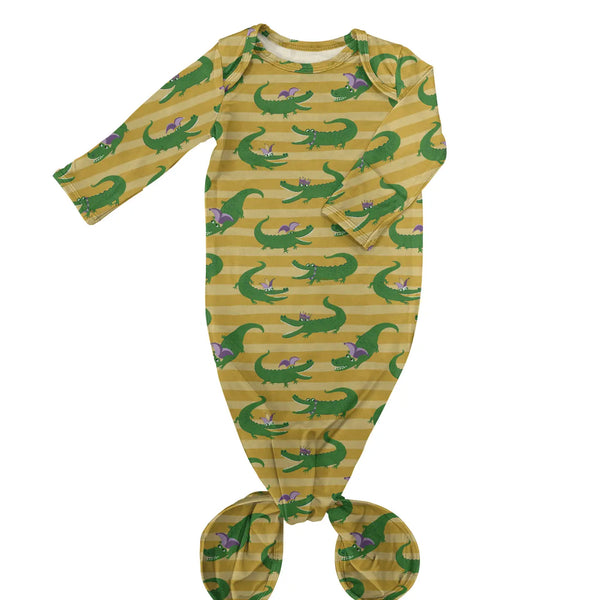 Mardi Gras Gators Knotted Infant Gown