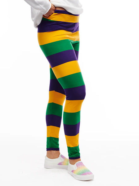 Traditional Mardi Gras Striped Leggings