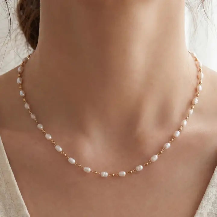 14K Gold Dipped Pearl & Bead Station Necklace
