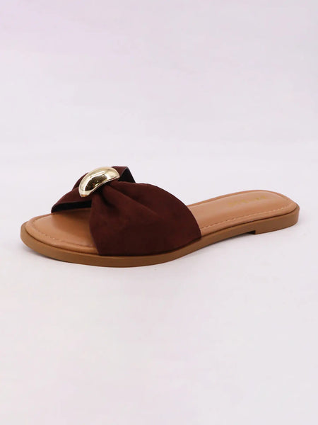 Bamboo Lead Gathered Bow Slide Sandal