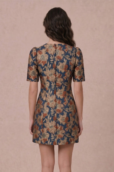 Short Puff Sleeve Jacquard Mini Dress