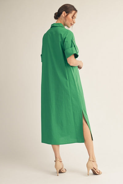 Button Down Woven Midi Dress